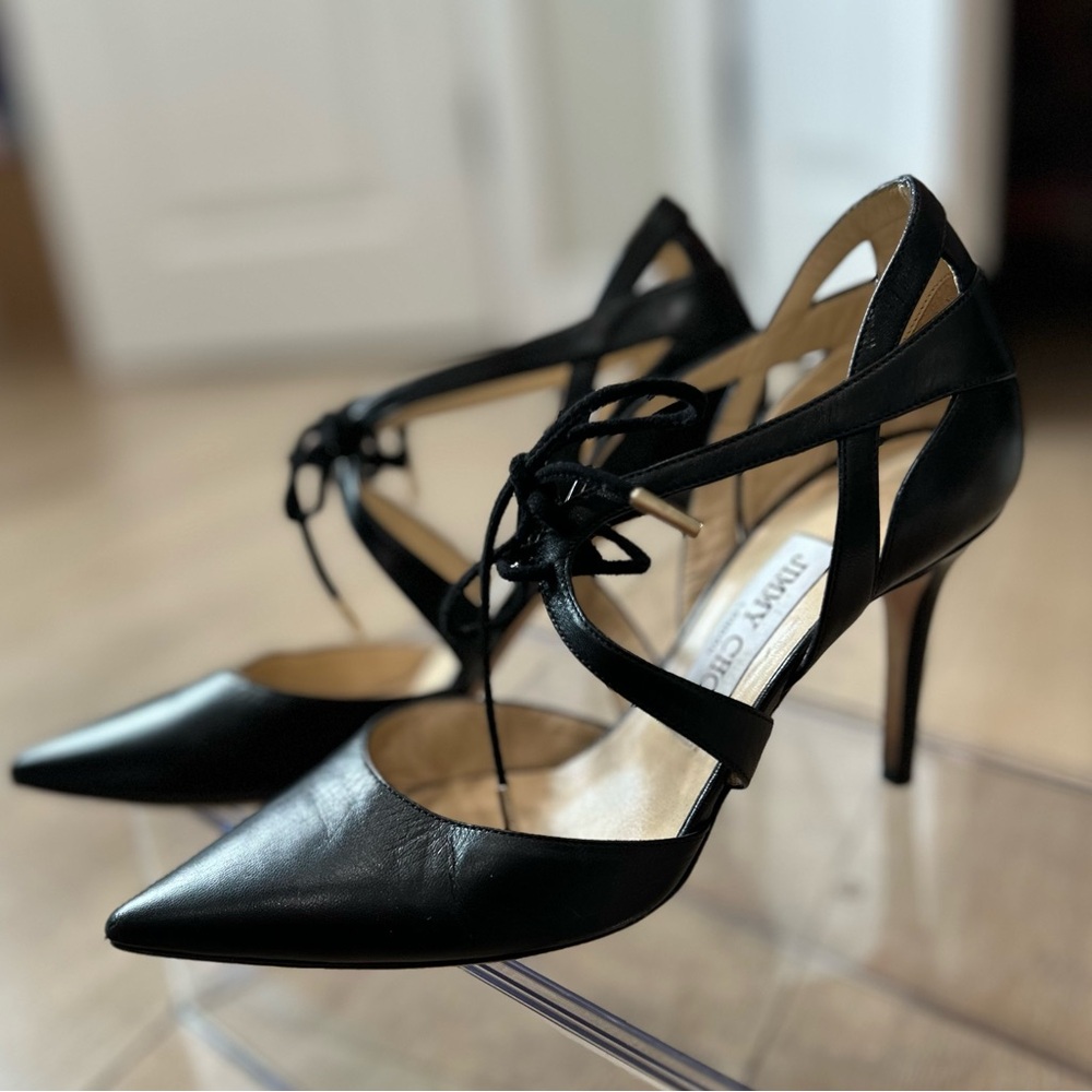 Jimmy Choo black leather heels.  So cute. - Picture 2 of 9